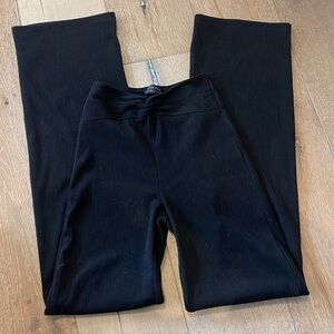 Corduroy Velvety Black White Fox Wide Leg Pants ft a Knot Detail on Waistband